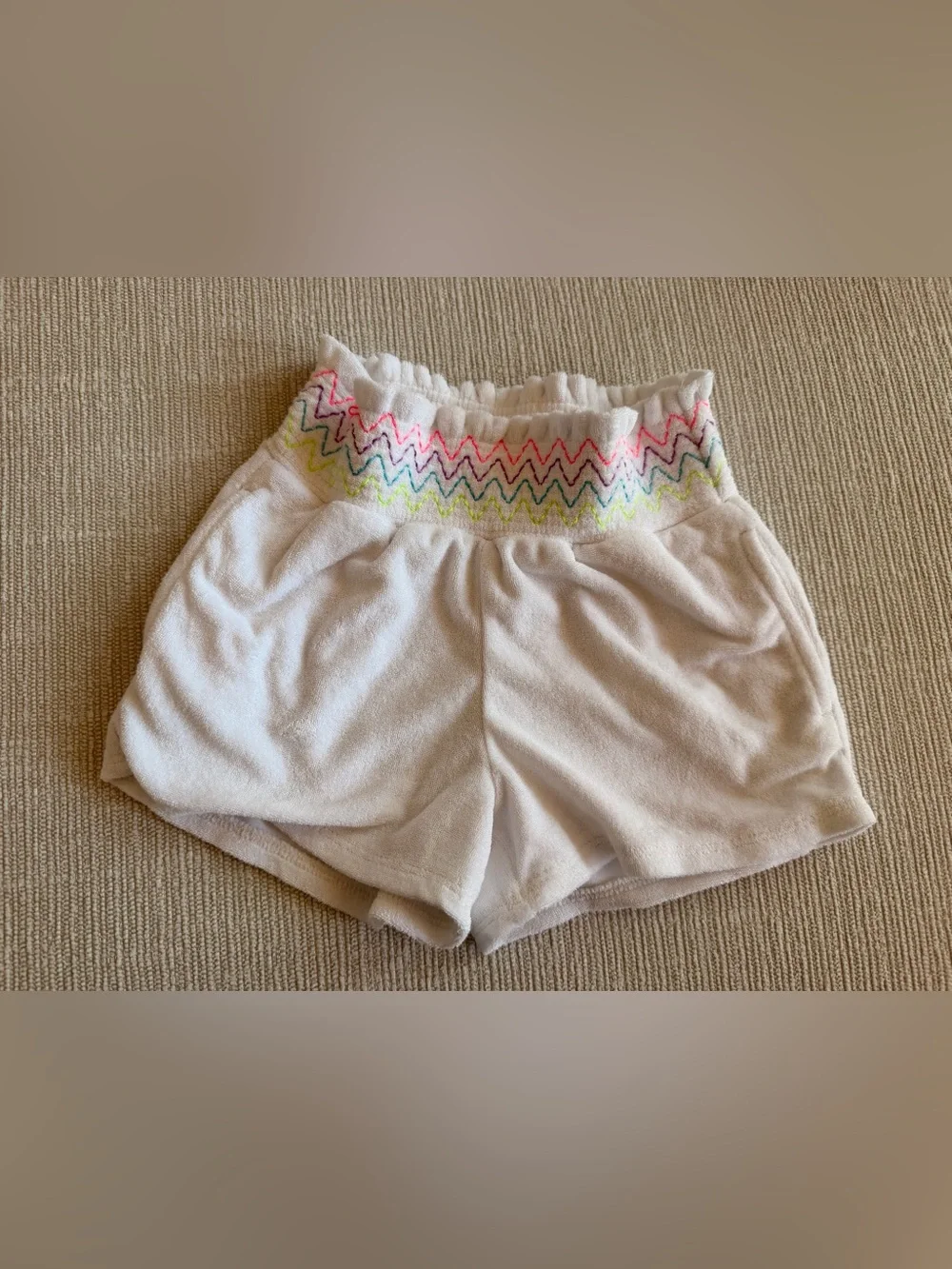 Gymboree White Terry Shorts with Multicolor Zigzag Waistband 7